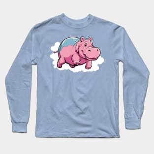 Flying Pink Hippo Long Sleeve T-Shirt